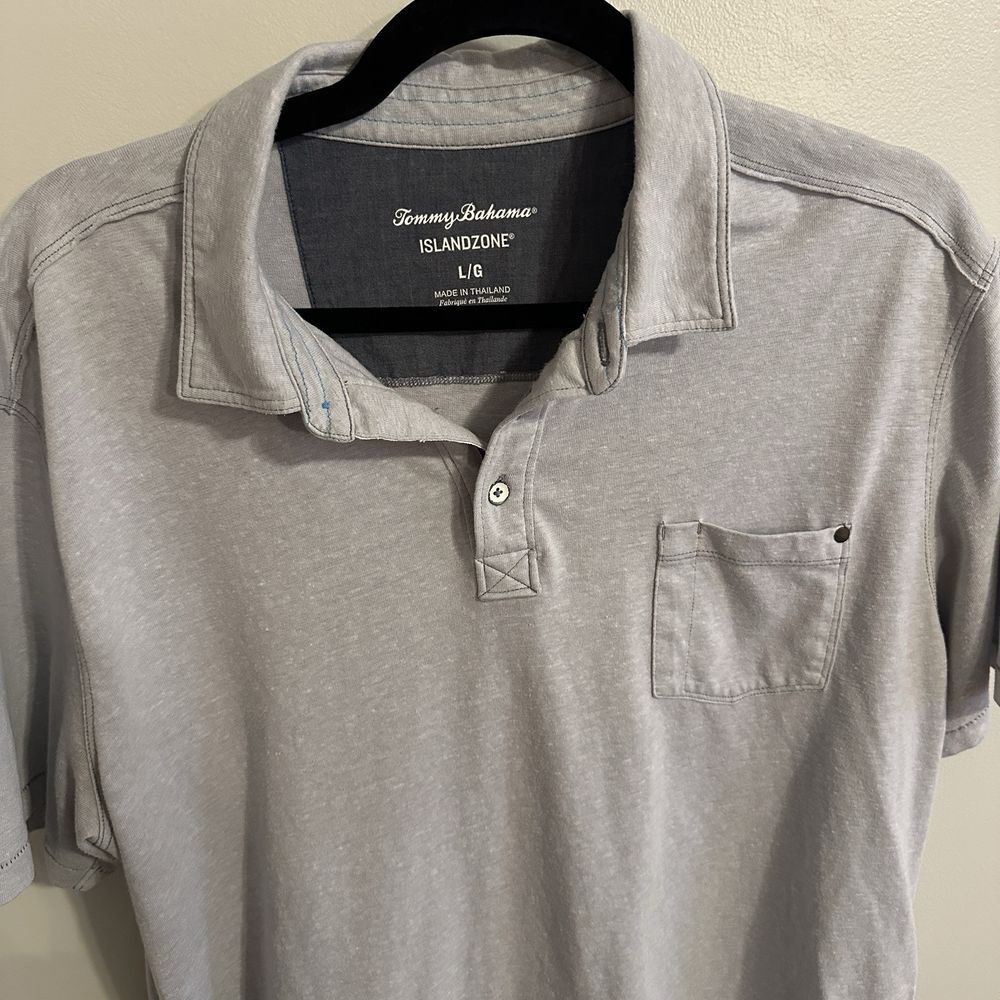 Tommy Bahama Island Zone Shirt Mens LGray Short‎ Sleeve Polo Cotton